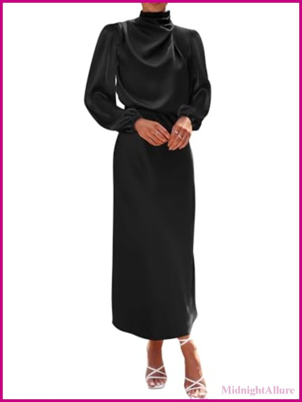 Womens Mock Neck Satin Maxi Dress Long Sleeve Formal Cocktail Wedding Guest